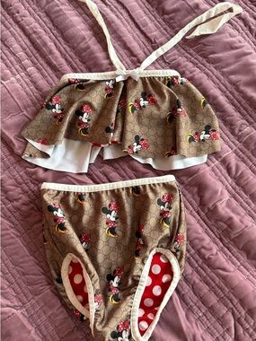 Girls Brown Minnie Mouse Two-Piece Swim Set